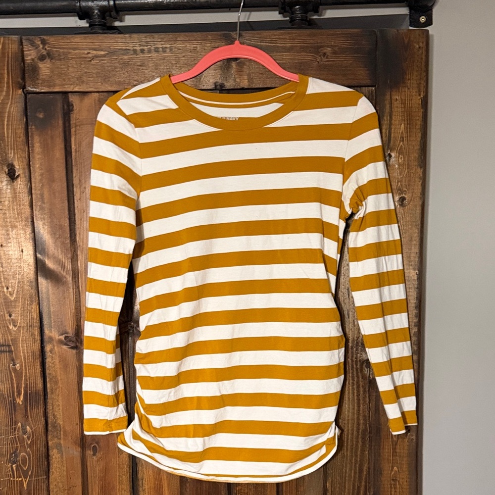 Maternity Striped Long Sleeve Tee - Mustard & White